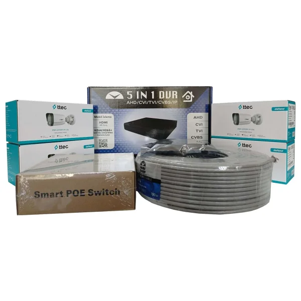 Ttec 4'Lü İp Güvenlik Kamerası Seti, Mikrofonlu, Uzaktan İzleme, Gece Görüş - Görsel 3