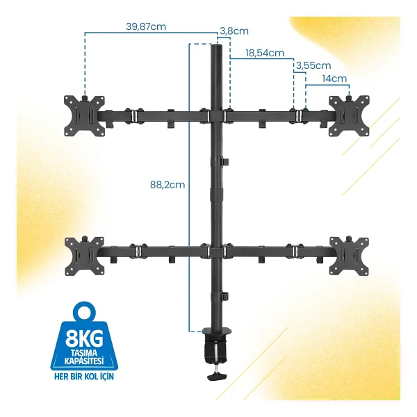 Ergoflex EF54 13-27 inç Dört Kollu Monitör Standı - Görsel 5