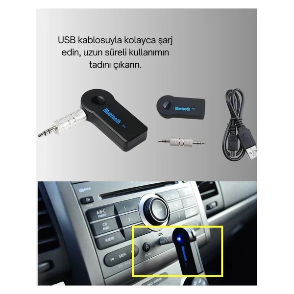 Araç İçi Bluetooth Aux Adaptörü Ve Telefon Görüşme Cihazı - Görsel 9
