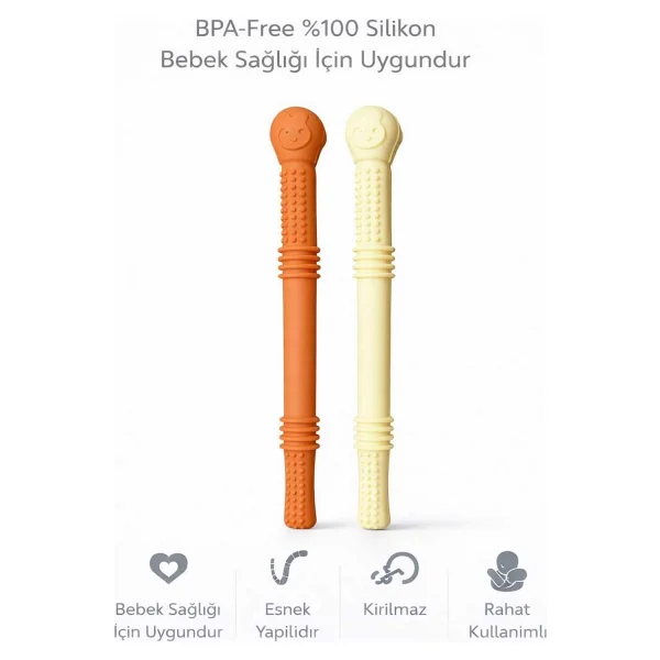 CKM Silikon 2'li Diş Kaşıyıcı Renkli Pipet Seti BPA İçermez Kolay Temizlenir - Görsel 2