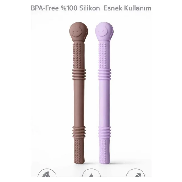 CKM Silikon 2'li Diş Kaşıyıcı Renkli Pipet Seti BPA İçermez Kolay Temizlenir - Görsel 3