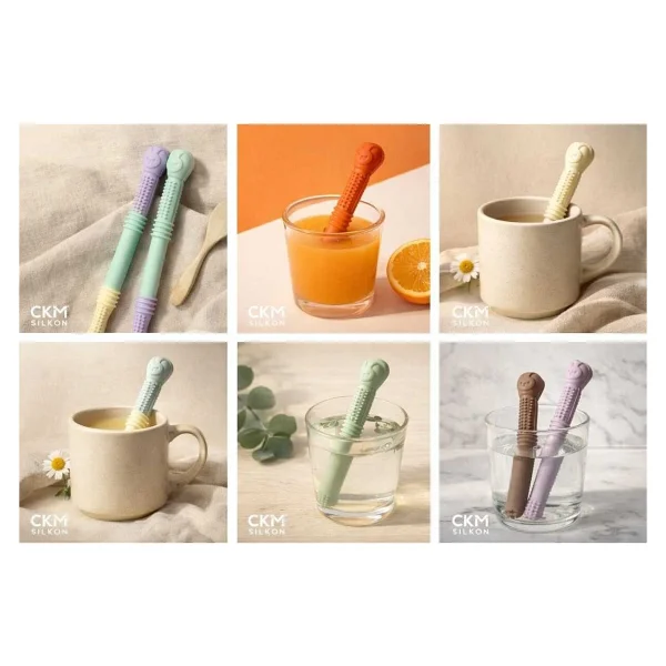 CKM Silikon 2'li Diş Kaşıyıcı Renkli Pipet Seti BPA İçermez Kolay Temizlenir - Görsel 5
