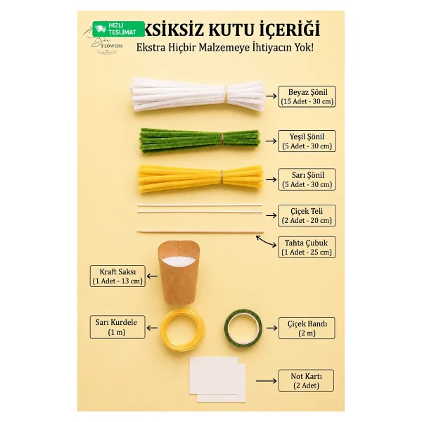 Bee Flower Shop Beyaz Papatya Şönil Çiçek Yapım Kiti - Kendin Yap Hobi Seti Dıy Çiçek Kiti - Görsel 2