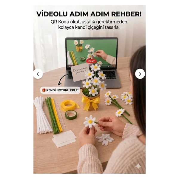 Bee Flower Shop Beyaz Papatya Şönil Çiçek Yapım Kiti - Kendin Yap Hobi Seti Dıy Çiçek Kiti - Görsel 3