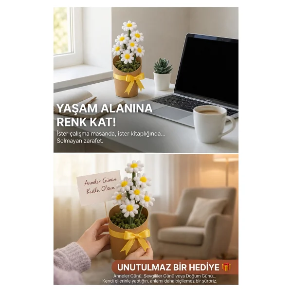 Bee Flower Shop Beyaz Papatya Şönil Çiçek Yapım Kiti - Kendin Yap Hobi Seti Dıy Çiçek Kiti - Görsel 4