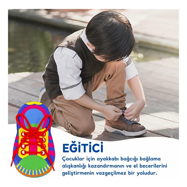 Tineke Montessori Ayakkabı Bağlama Eğitici Oyuncak İnce Motor Beceri Geliştirici Erkek ve Kız 3+ Yaş - Görsel 3
