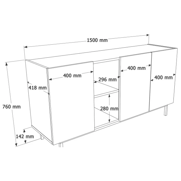Yurudesign Sedra Konsol 3 Kapaklı Raflı Ahşap Ayaklı 150CM Kumsal-Sepet Sd6-Cs - Bej - Görsel 4