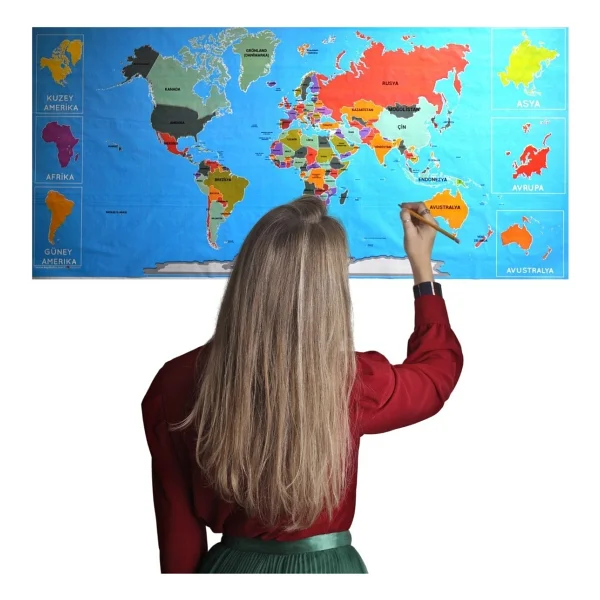 Renkli atlas Dünya haritası Manyetik Yapıştırıcı Gerektirmeyen Duvar Stickerı 118 cm x 56 - Çok Renkli - Görsel 2