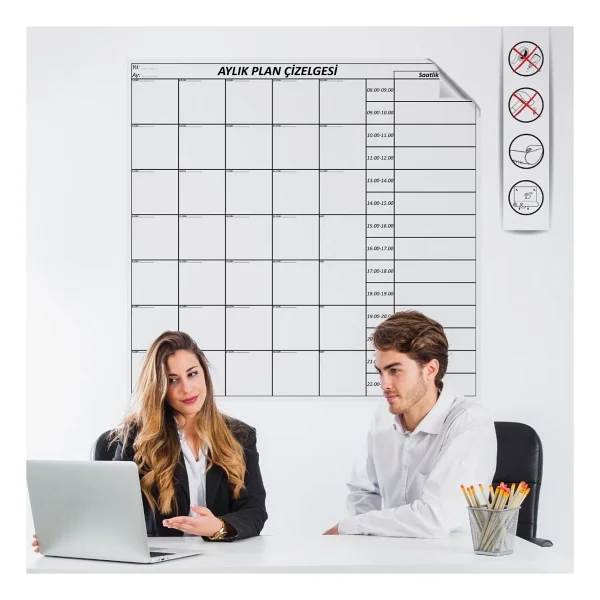 Aylık Planlayıcı Manyetik Duvar Stickerı Takvim Plan Çizelgesi Çok Renkli - Görsel 2
