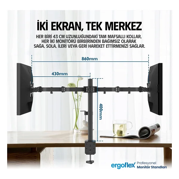 Ergoflex EF52 13-27 inç İki Kollu Monitör Standı - Görsel 2