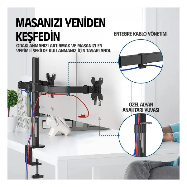 Ergoflex EF52 13-27 inç İki Kollu Monitör Standı - Görsel 3