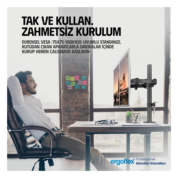 Ergoflex EF52 13-27 inç İki Kollu Monitör Standı - Görsel 7