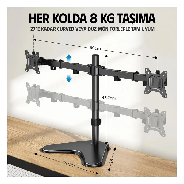 Ergoflex EF42 13-27 inç İki Kollu Monitör Standı - Görsel 3