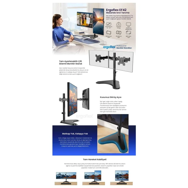 Ergoflex EF42 13-27 inç İki Kollu Monitör Standı - Görsel 8