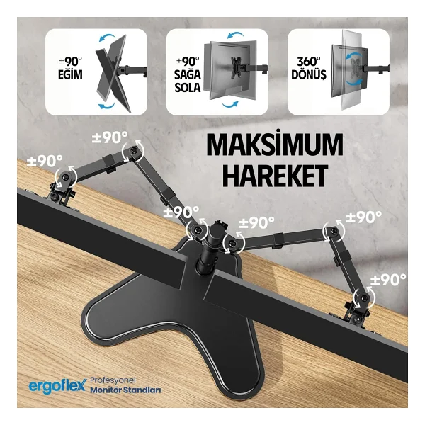 Ergoflex EF42 13-27 inç İki Kollu Monitör Standı - Görsel 9