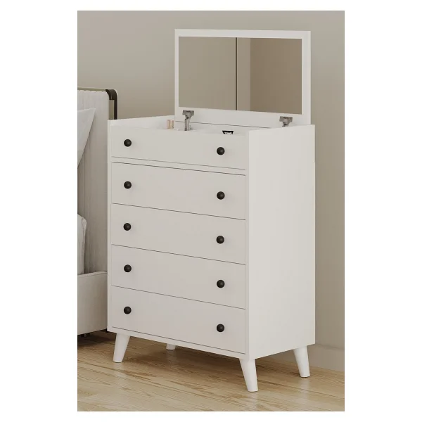 Aeka AE-4010 Nora Beyaz/beyaz 4 Çekmeceli Takı ve Aksesuar Düzenleyicili Çok Amaçlı Şifonyer 74,2X94,8X32,2 cm - Görsel 2
