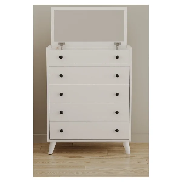 Aeka AE-4010 Nora Beyaz/beyaz 4 Çekmeceli Takı ve Aksesuar Düzenleyicili Çok Amaçlı Şifonyer 74,2X94,8X32,2 cm - Görsel 4