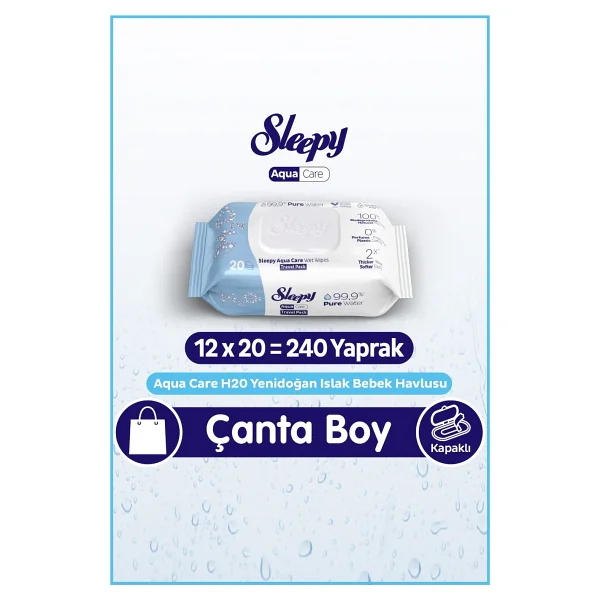 Sleepy AquaCare H2O Yenidoğan Islak Bebek Havlusu Seyahat Boy 12x20 (240 Yaprak) - Görsel 9