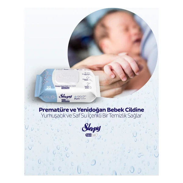 Sleepy AquaCare H2O Yenidoğan Islak Bebek Havlusu Seyahat Boy 12x20 (240 Yaprak) - Görsel 5