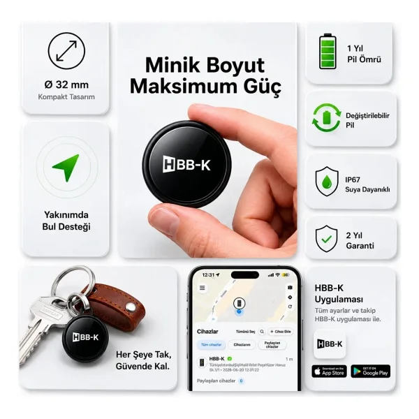 HBB-K Hapro Tag Ios & Android Uyumlu Airtag Akıllı Takip Cihazı(Siyah) - Görsel 7