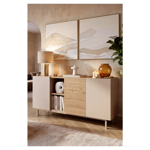 Yurudesign Sedra Konsol 3 Kapaklı Raflı Ahşap Ayaklı 150CM Kumsal-Sepet Sd6-Cs - Bej - Görsel 5