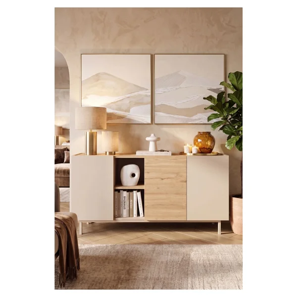 Yurudesign Sedra Konsol 3 Kapaklı Raflı Ahşap Ayaklı 150CM Kumsal-Sepet Sd6-Cs - Bej - Görsel 2