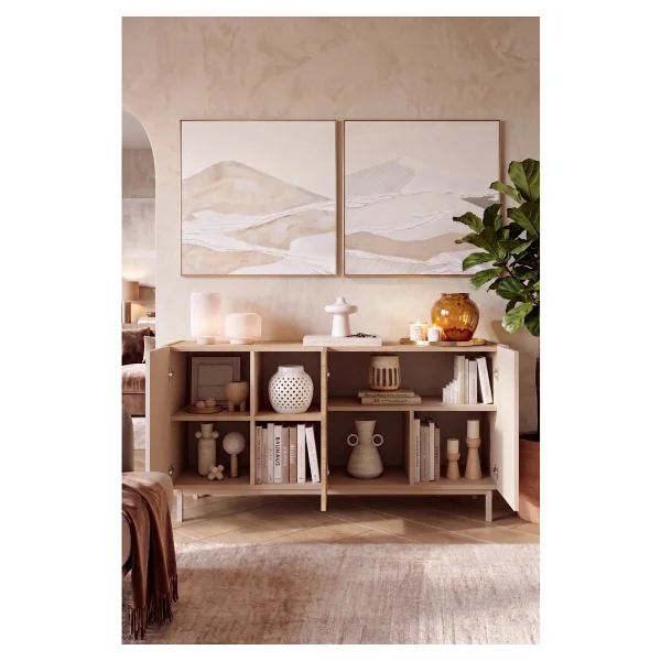 Yurudesign Sedra Konsol 3 Kapaklı Raflı Ahşap Ayaklı 150CM Kumsal-Sepet Sd6-Cs - Bej - Görsel 3