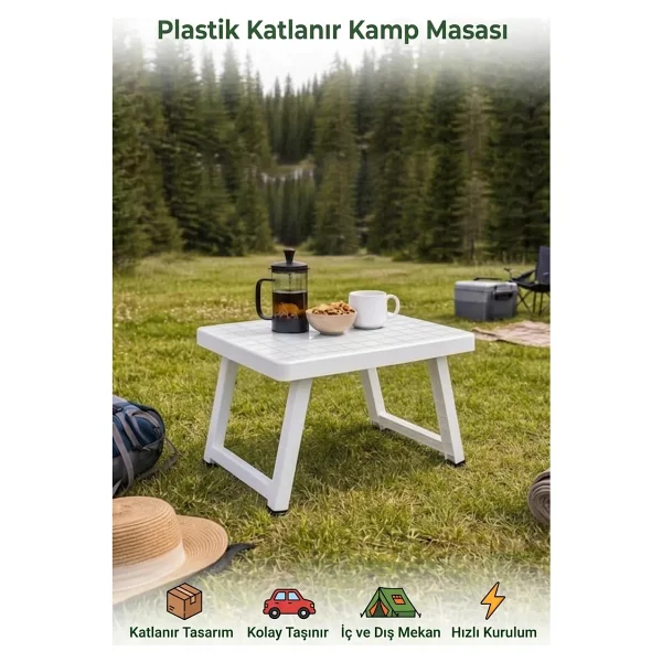 Kurtbay Şekil Kurtbay Beyaz Plastik Katlanır Masa Sehpa Hafif ve Portatif Tasarım ile Kamp ve Piknik İçin Uygun - Görsel 8