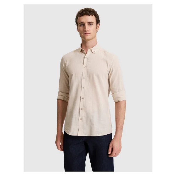 Pierre Cardin Erkek Koyu Lacivert %100 Pamuk Keten Görünümlü Slim Fit Uzun Kollu Gömlek 50325355-VR100 - XL - Görsel 7