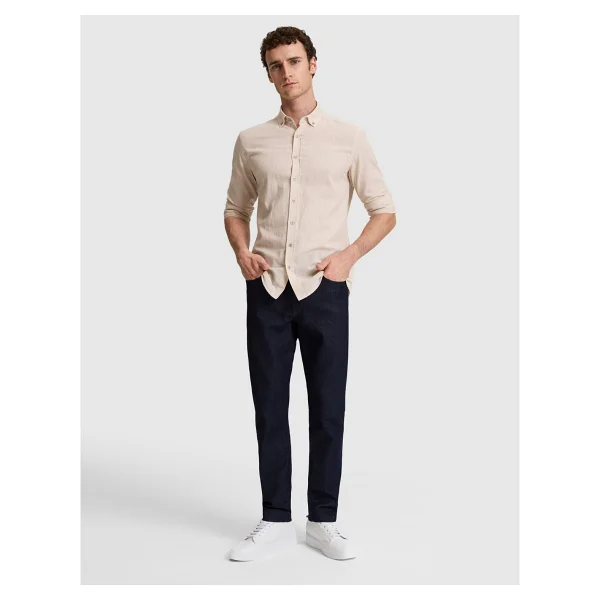 Pierre Cardin Erkek Koyu Lacivert %100 Pamuk Keten Görünümlü Slim Fit Uzun Kollu Gömlek 50325355-VR100 - XL - Görsel 10