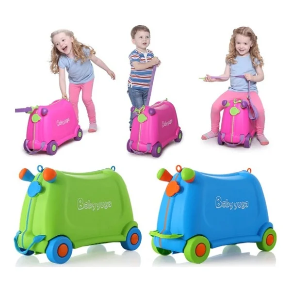 Baby Yuga Çekçekli Tekerlekli Pembe Çocuk Valizi - Görsel 2