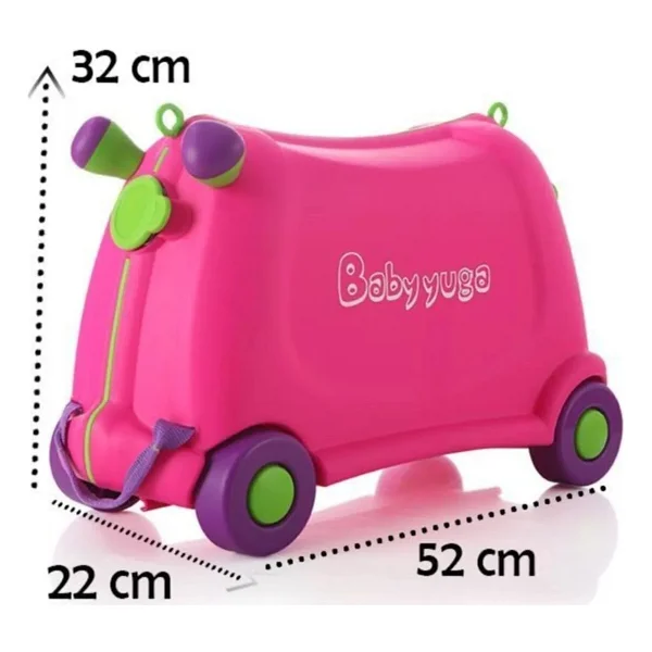 Baby Yuga Çekçekli Tekerlekli Pembe Çocuk Valizi - Görsel 4