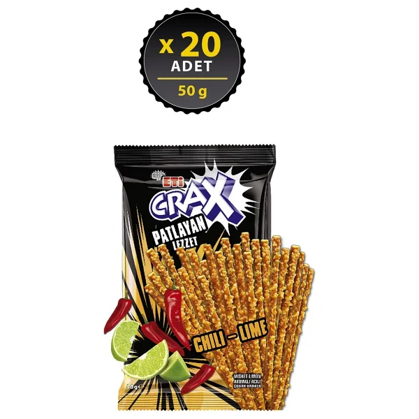 Eti Crax Patlayan Lezzet Chili Lime 50 gr 20'li Paket Çubuk Kraker - Görsel 4