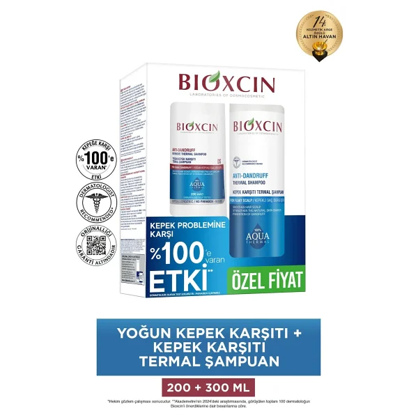 Asfstore Bioxcin Aqua Kepek Karşıtı Termal Şampuan 300 ml + Yoğun Kepek Karşıtı Termal Şampuan 200 ml - Görsel 2