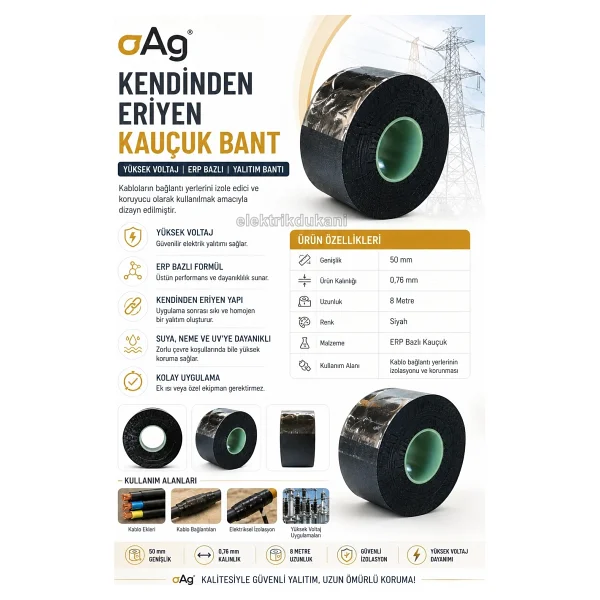 Oag Eriyen Bant 50X0.76MM 8mt (Geniş) Kablo Izalasyonu Için Kendiliğinden Eriyen Bant - Görsel 6