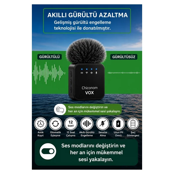 chiconom Onell Vox Pro 2'li Kablosuz Yaka Mikrofonu Type-C iPhone Android Uyumlu - Görsel 4