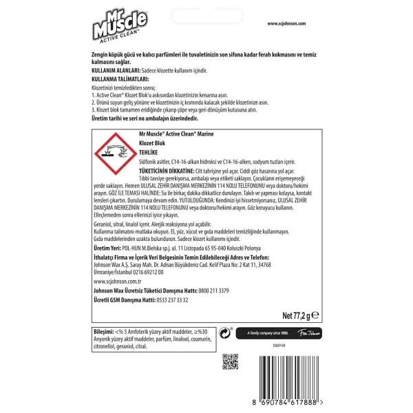 Mr. Muscle Klozet Blok Marine Active Clean 2'li Koku Giderici - Görsel 5