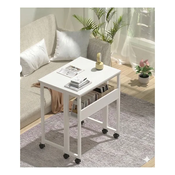 Sidney Kitaplık Raflı Katlanır Masa 70 Cm Tekerli Bilgisayar Masası Laptop Masası Beyaz Beyaz - Beyaz - Görsel 4