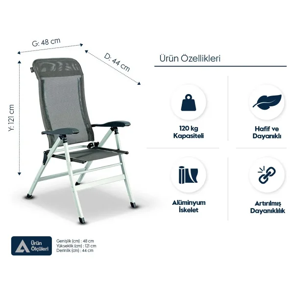 Aygaz Outdoor Alüminyum Yatabilen Kamp Sandalyesi - Görsel 3