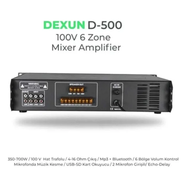 Dexun D-500 6 Bölgeli 350-700W 100V Trafolu Amfi - Görsel 2