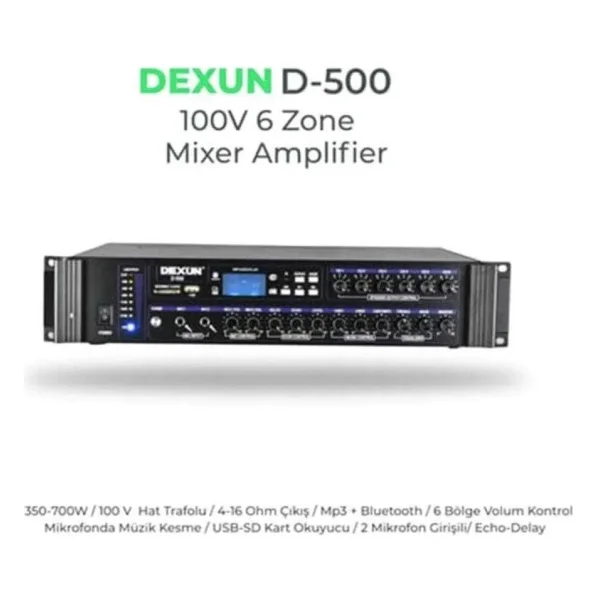 Dexun D-500 6 Bölgeli 350-700W 100V Trafolu Amfi - Görsel 3