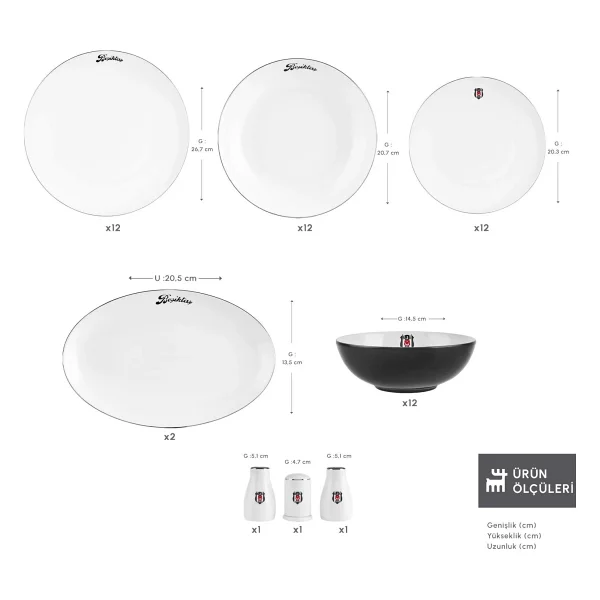 Karaca X Beşiktaş Elegance Bone 53 Parça 12 Kişilik Yemek Takımı - Görsel 4