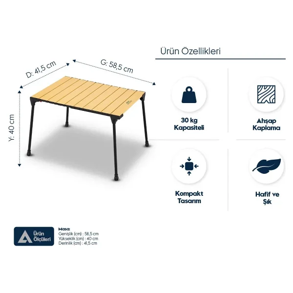 Aygaz Outdoor 58.5 x 41.5 cm Alüminyum Katlanır Kamp Masası - Görsel 3