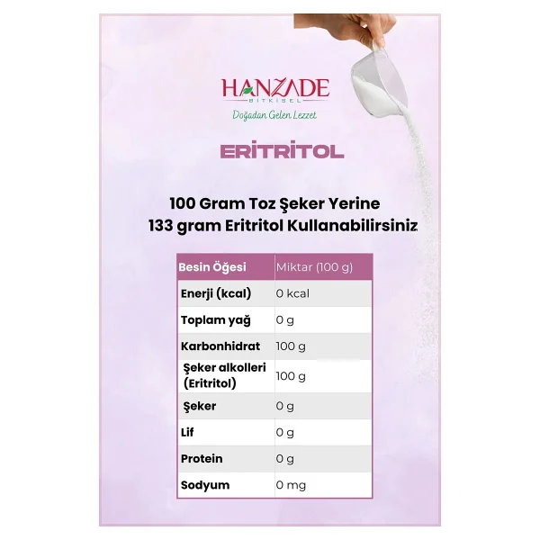 Hanzade Bitkisel Eritritol Pudra Form 1 Kg Doğal Toz Tatlandırıcı Sıfır Kalori Keto Diyet Erythritol Powder - Görsel 7