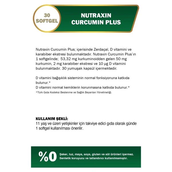 Nutraxin Curcumin Plus 30 Softgel - Vitamin D, Karabiber Içeren Takviye Edici Gıda - Görsel 2