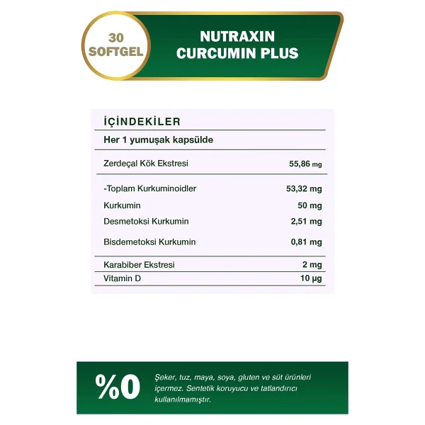Nutraxin Curcumin Plus 30 Softgel - Vitamin D, Karabiber Içeren Takviye Edici Gıda - Görsel 3