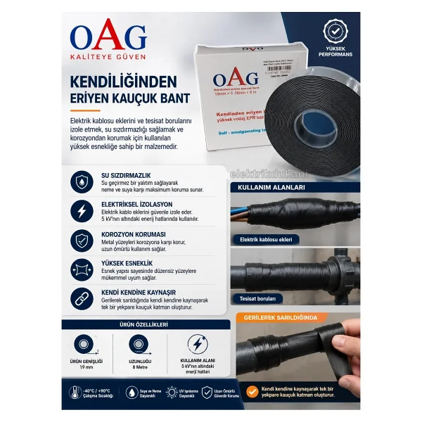 Oag Eriyen Bant 19X0.76MM 8mt (Dar) Kablo Izalasyonu Için Kendiliğinden Eriyen Bant - Görsel 3