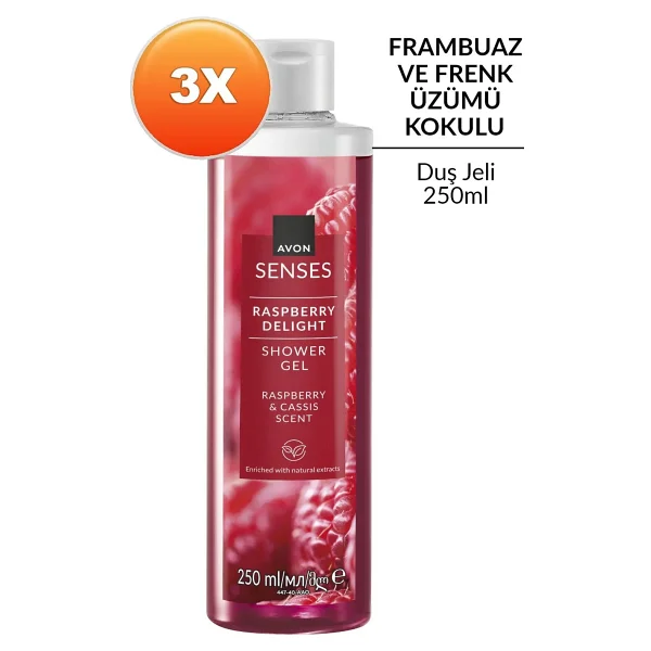 Avon Senses Raspberry Delight Frambuaz ve Frenk Üzümü 250 ml 3 Adet Duş Jeli - Görsel 8