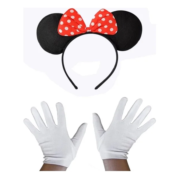Kırmızı Fiyonklu Minnie Mouse Tacı ve Beyaz Eldiven Seti - Görsel 7