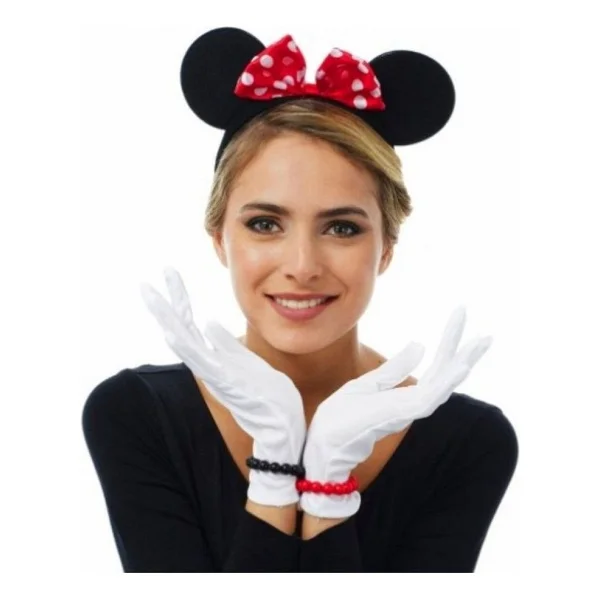 Kırmızı Fiyonklu Minnie Mouse Tacı ve Beyaz Eldiven Seti - Görsel 8